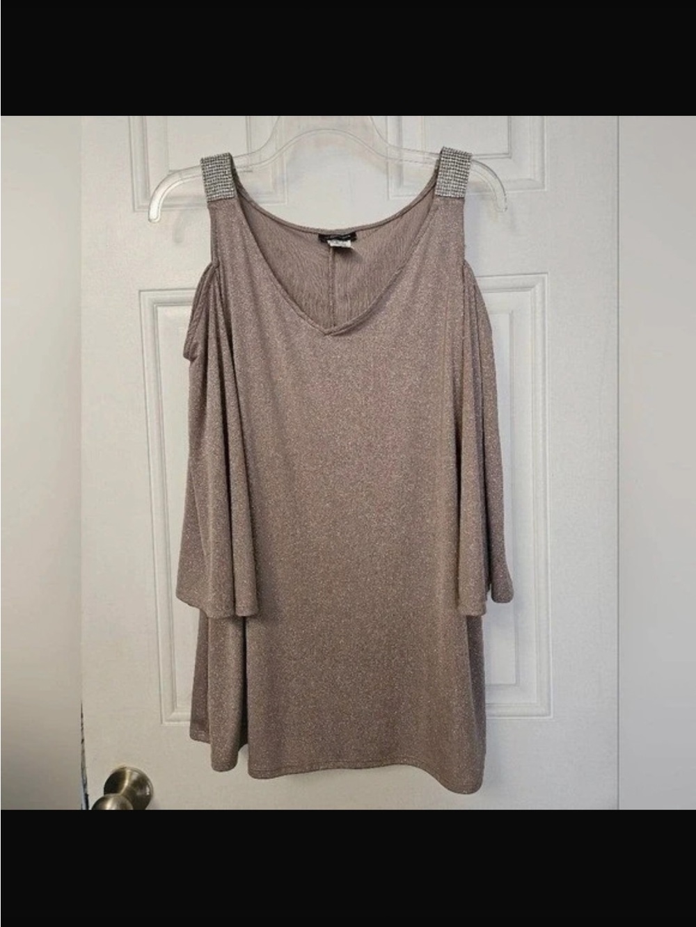 Sparkle Cold-Shoulder V-Neck Women's Top - Blush S. Levine Sz Large EUC - Picture 10 of 11